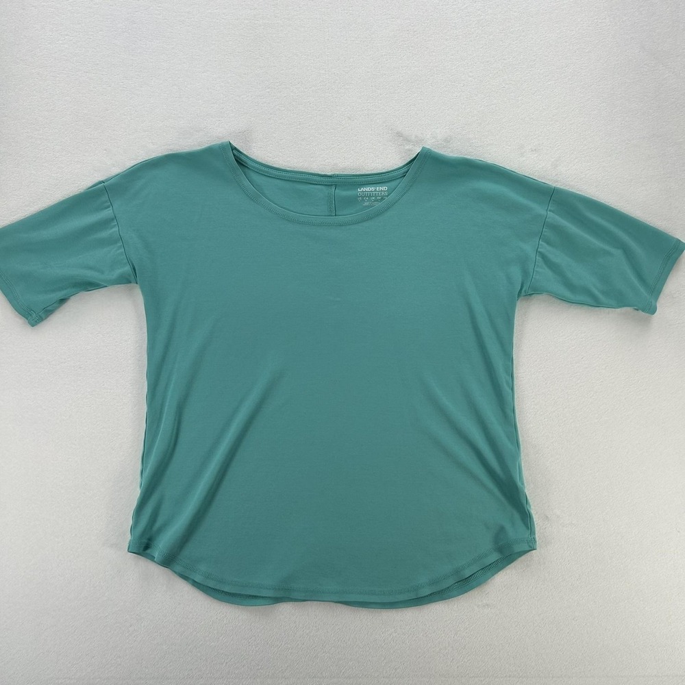 Lands' End Shirt Womens Medium Green Scoop Neck Short Sleeve Jersey Tee Tagless